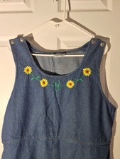 Denim Shift Dress Floral Mushroom Embroidery Cottagecore Jumper Sz M