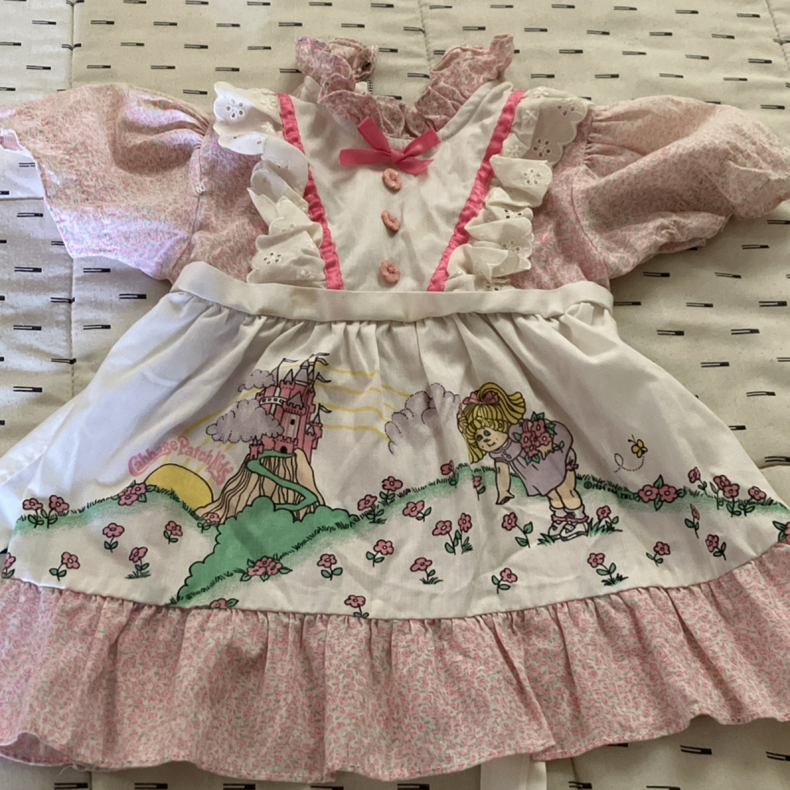 Cabbage Patch Kids Girls 2T Pink White Floral Cotton A-Line Puff Sleeve Dress