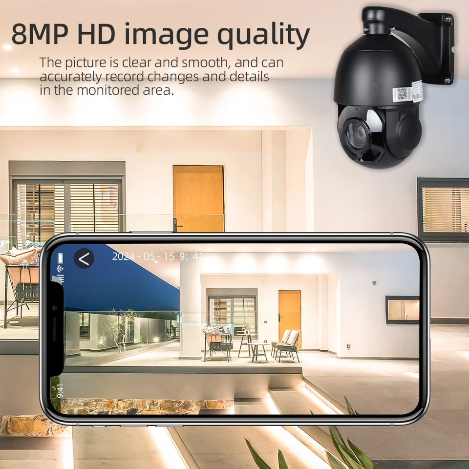 4K 8MP 30x Zoom PTZ Security IP Camera CCTV IR PoE Outdoor Two Way Audio IP66 - Image 2 of 4