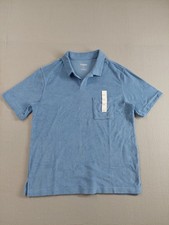 Goodfellow  Co Men Polo Shirt L Blue Short Sleeve Collared Chest Pocket Cotton