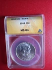 SILVER 1958 ANACS Graded MS64 Franklin Half Dollar
