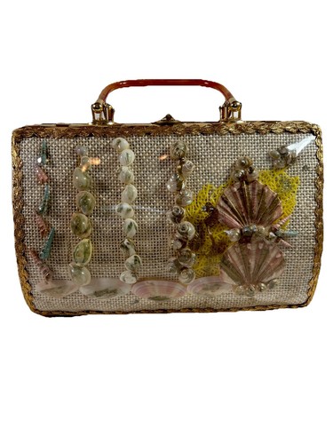 Vintage Tropic Miami Florida Brown Wicker Woven Purse Lucite Handbag 1960's - Picture 2 of 23