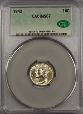 1942 Mercury Dime CAC MS67 10c