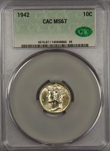 1942 Mercury Dime CAC MS67 10c