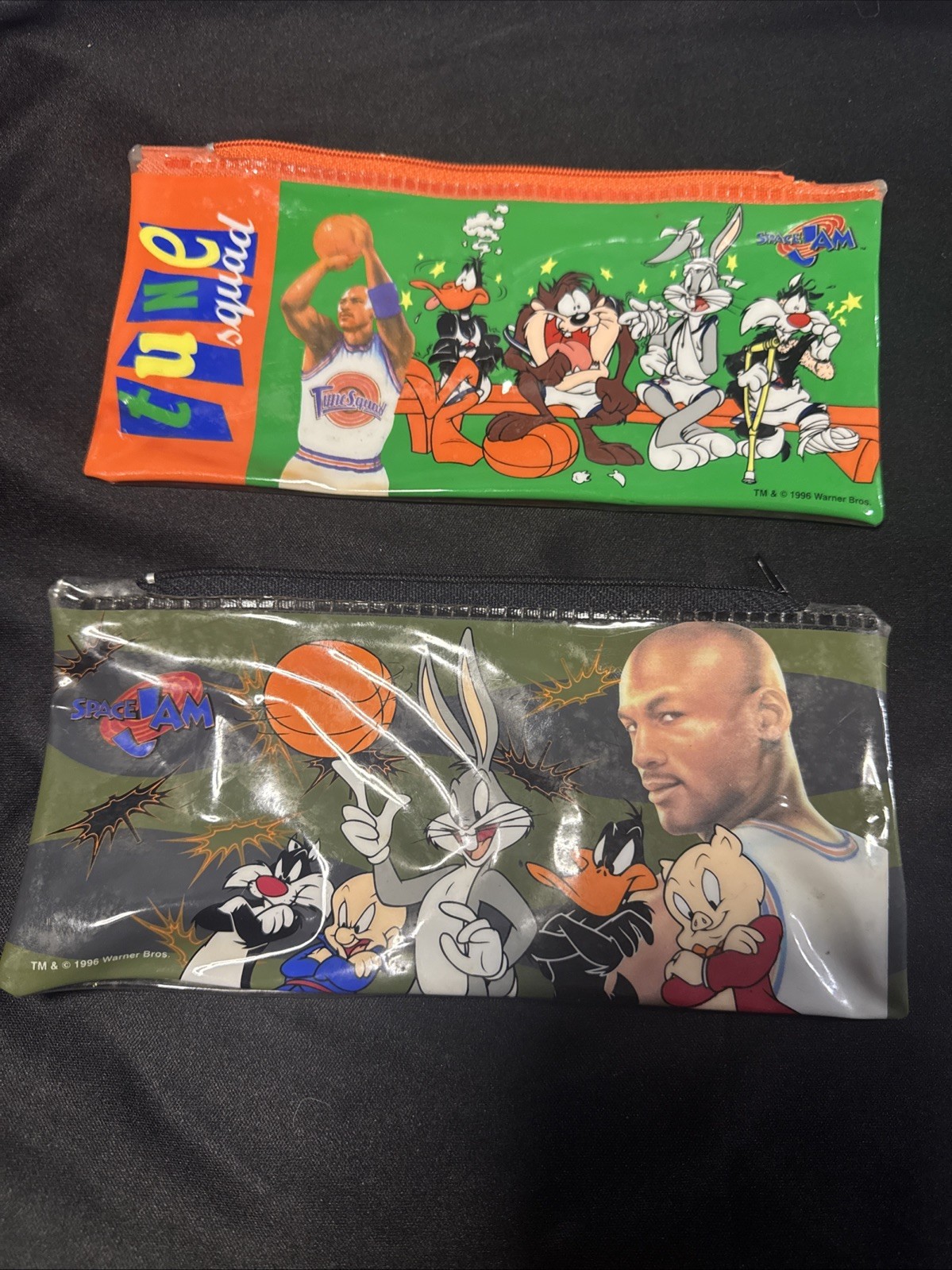 2 Vintage Space Jam Pencil Cases from Looney Tunes 1996 Warner Bros