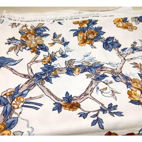 Waverly Yvonne Blue Brown Floral Branches on White Decor Fabric, 66" x 48" Vtg - Picture 7 of 11