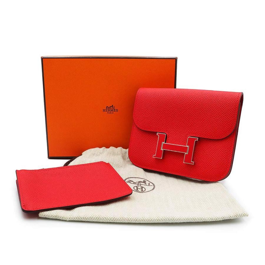 Hermes Constance Slim Wallet Pouch Waist Bag Rouge de Coeur Red Epsom Leather 99