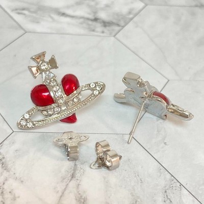 Vivienne Westwood ナノハート　ピアス　レッド Vivienne Westwood Diamante Red Heart Orb Earrings Silver with