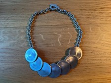 Jaeger silver tone disc necklace signed, 18 inches long