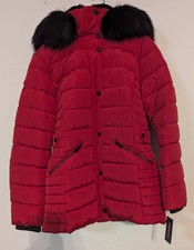 Kenneth Cole taglia small giacca cappotto rosso puffer, con cappuccio nuovo con etichetta