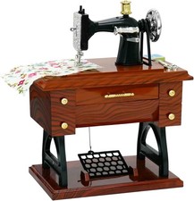 Sewing Machine Mini Music Box, Vintage Box Clockwork Wood Grain