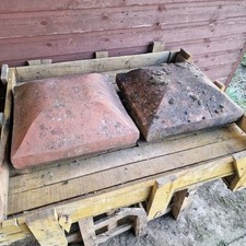 Pair Of 17" 4 Way Pyramid Bishops Hat Square Red Clay Pillar Caps Delivery £100