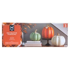 Member's Mark Decorative Pumpkins, Set of 3, Hand Painted with Gold Foil Stem