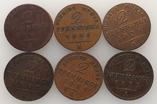 Germany / German States – 2 Pfennige – Lot of 6 coins – 1821–1856 – Copper