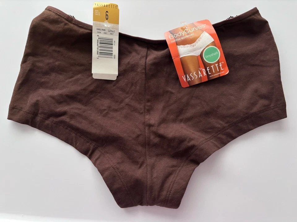 Vassarette BodyCurves Cotton Boyshort Panties 12060 Chocolate Kiss Brown Size 6 - Image 2 of 4