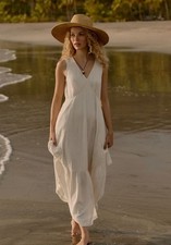 New Pact Organic Cotton Double Gauze Beach To Brunch Dress Medium Ivory MSRP 138