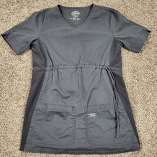 Cherokee Premium Core Stretch Women's XS Gray Scrub Top V Neck Drawstring