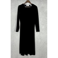 Vintage Valerie Stevens Black Velvet Midi Dress Women Medium Petite Quiet Luxury