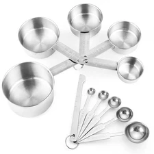 11 PCS Stainless Steel Measuring Cups Spoons Set, 5 Nesting Cups and 5 Stacka...