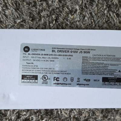 BL Lighting 0-10V Dimmable LED Driver 96W 24VDC 4A IP65 Black