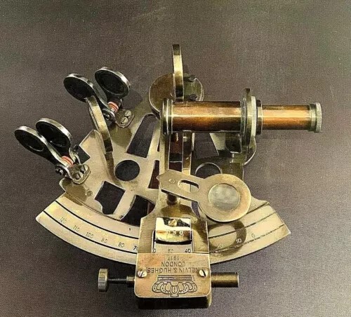 Vintage Nautical Maritime Brass Sextant With Leather Case Kelvin Hughes London