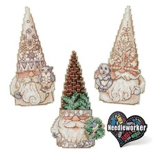 Jim Shore Woodland Gnomes, Set of 3 Mill Hill Holiday Beaded Cross Stitch Orn...