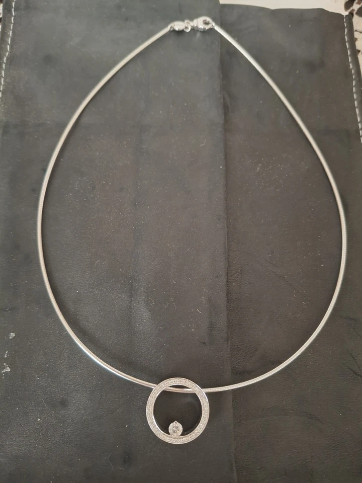 COLLAR GARGANTILLA COLGANTE DIAMANTE GENUINO MOVADO ONO LE ORO BLANCO 18K CON P Foto 2 de 4