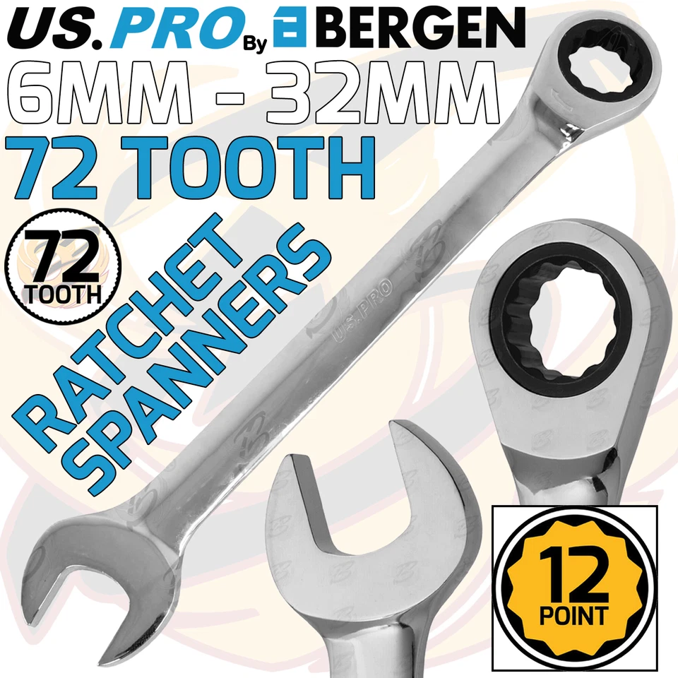 US PRO Ratchet Spanners Combination Ratchet Wrench Spanner 72T Fixed 6mm - 32mm - Image 1 of 1
