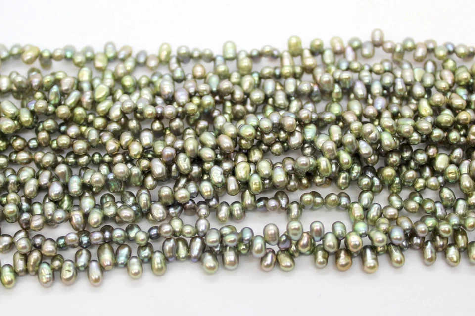 Green Peacock Freshwater Pearls Top-Drill Teardrop 7mm x 4mm, 0.5mm hole,16" Str - Image 3 of 3