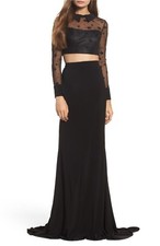 MAC DUGGAL 2039L Black Star Burnout Velvet Sheer Mesh 2pc Top + Skirt Gown 0 XS