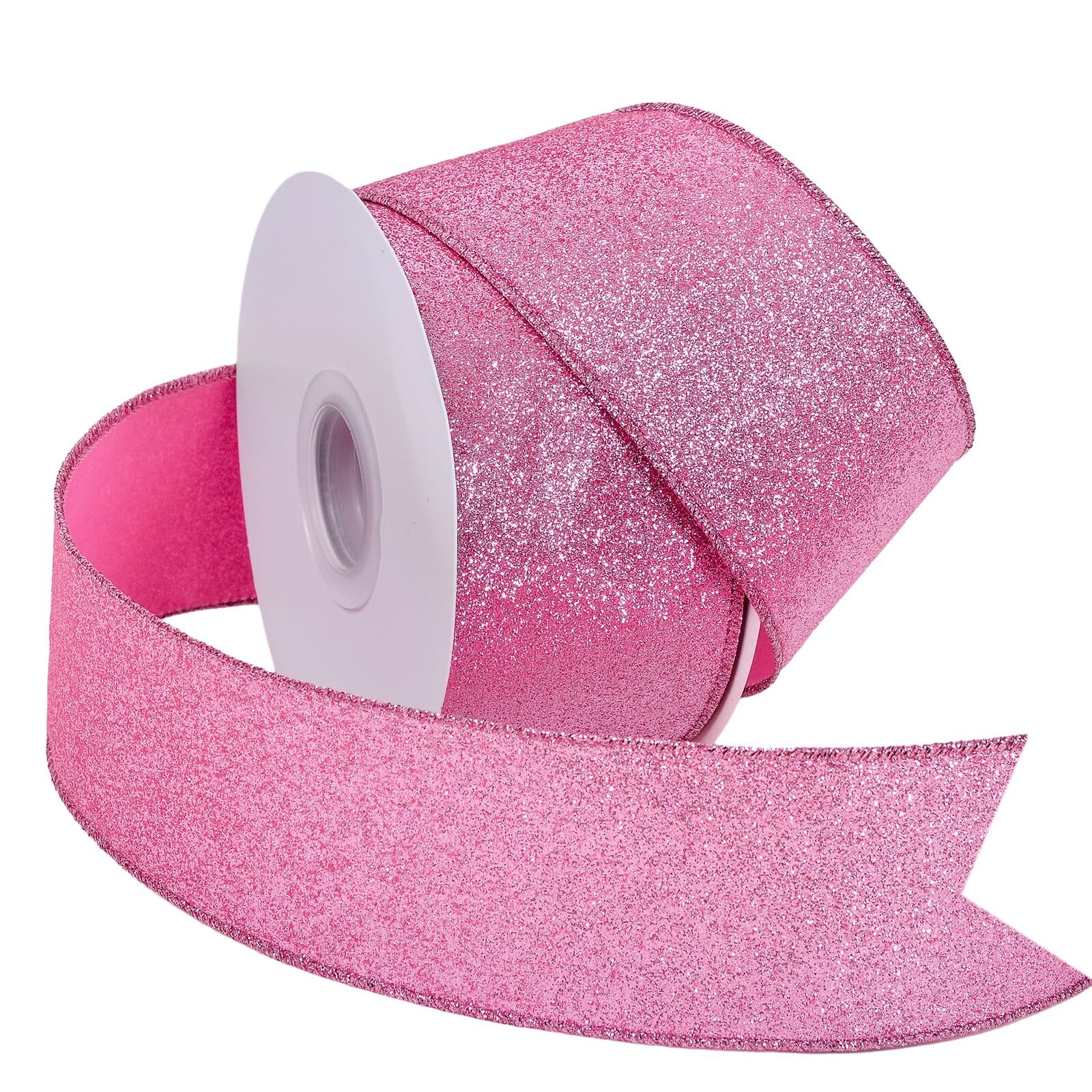 Glitter Wired Ribbon Pink 2-1/2 inch x 20 Yards for Christmas Gift ...