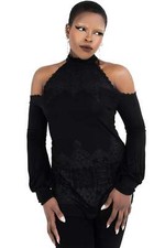Killstar Gothic Goth Gotik Vintage Langarm Top Oberteil Bluse - Cecila