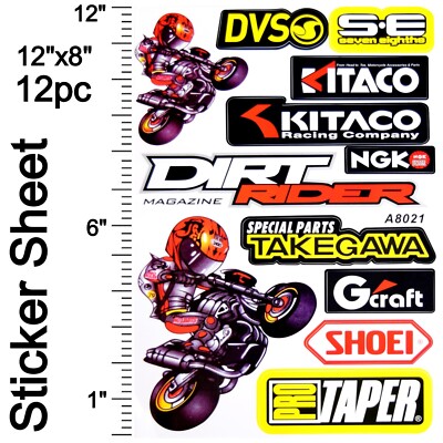 Takegawa ProTaper Kitaco 12pc 12''x8'' MX ATV Dirt Bike Sticker Decal Sheet