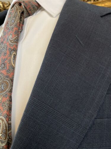 VTG BESPOKE 40R Dark Gray Glen Check 100% Wool Heavy Hopsack 2Btn Blazer Jacket - Picture 3 of 11