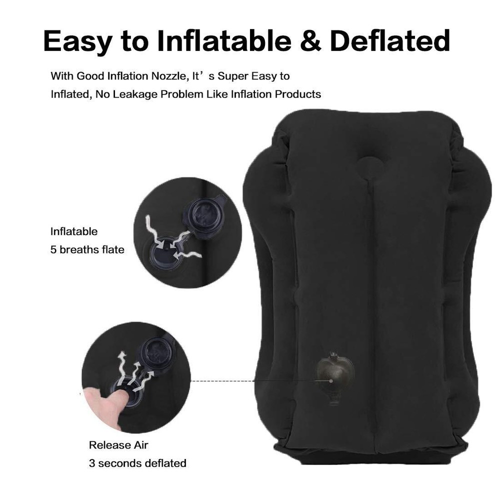 Inflatable Neck Pillow for Travel Airplane Car Office Black Support  