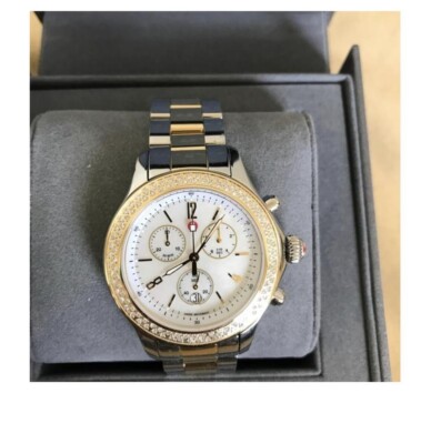 New Michele Diamond Gold/Silver Jetway Mww17a000033 Watch Retail $2500