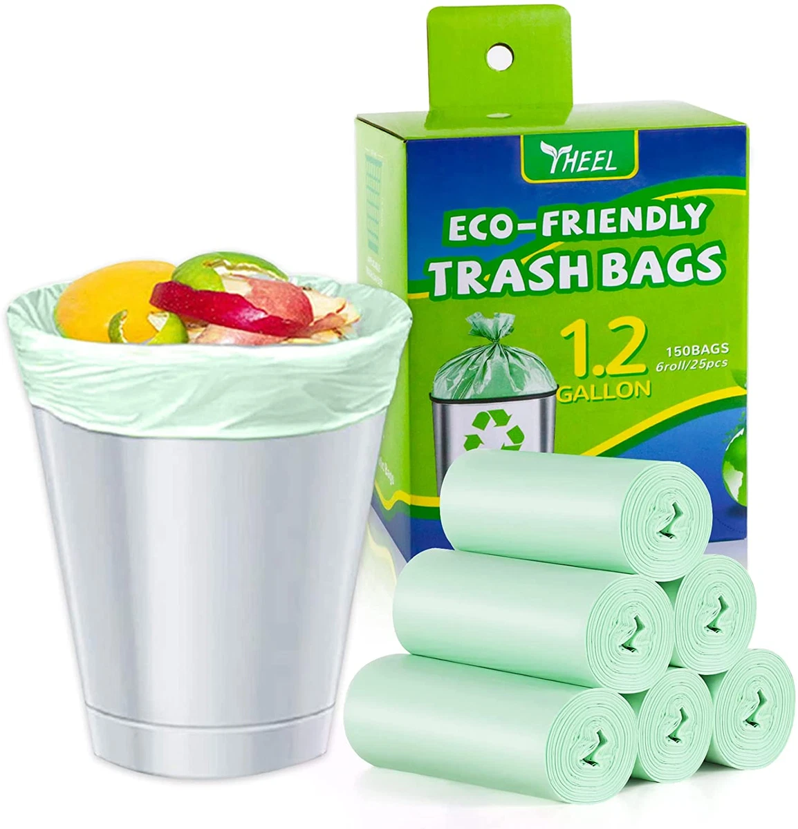 1.2 Gallon Small Trash Bags Biodegradable Mini Recycling & Degradable Garbage Bags Fit 4.5 Liter Trash-Can-Liners for Kitchen Bathroom Office (150