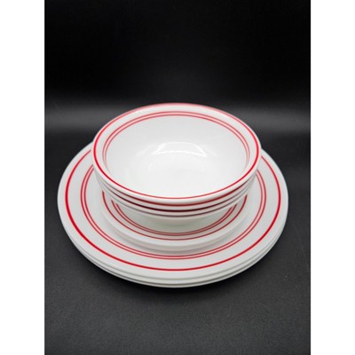 16 Piece Corelle Cafe Red Corelle Classic Cafe Red Stripe 12 Pc