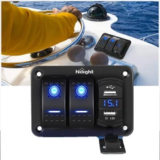Nilight 2 Gang Rocker Switch Panel w/ Dual USB Charger Voltmeter for Boat Trucks