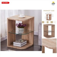 Unique Modern Retro Side Table – Oak and Glass 40x40x56 cm for Versatile Use