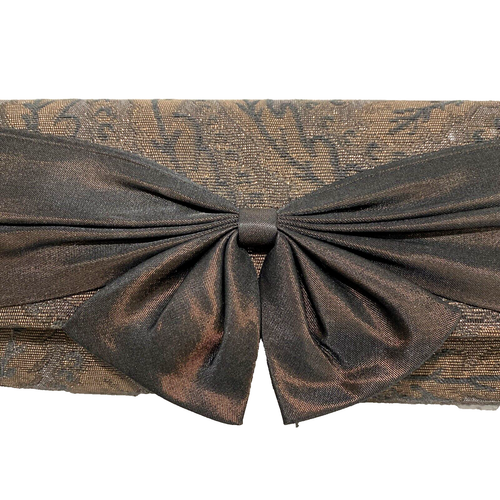 Coppery Brown Satin Brocade Clutch Purse with Bow Convertible Evening Bag Chic - Picture 2 of 11