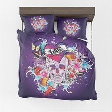 Skulls Duvet Cover or Comforter purple bedding twin Queen King skulls bedroom