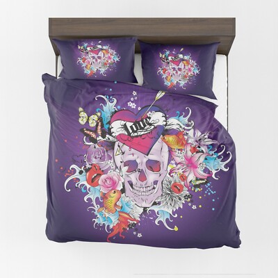 Skulls Duvet Cover Or Comforter Purple Bedding Twin Queen King