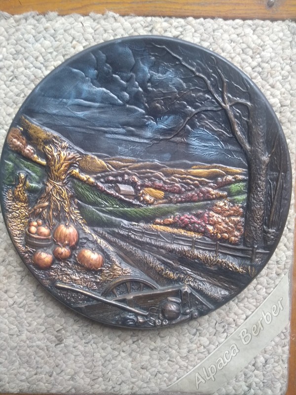 Handmade Painted Chalk Ware Wall Plate 13” Byron Molds 1970’s Halloween Pumpkin 