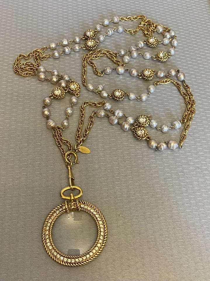 Chanel Barroco Perla Estrás Lupa Colgante Collar XL 80s Vintage Foto 3 de 4