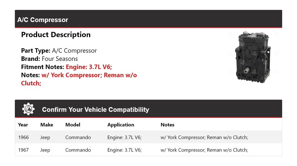 For 1966-1967 Jeep Commando 3.7L V6 A/C Compressor 4 Seasons - Image 2 of 4