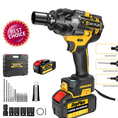 DAYPLUS 2800Nm Cordless Electric Impact Wrench Drill 3 Speed Gun Ratchet Driver Battery