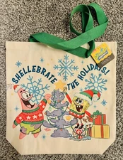 SpongeBob & Patrick Shellebrate The Holidays Christmas Canvas Tote Shopping Bag