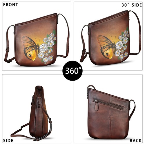 Hand Painted Genuine Leather Small Purse Shoulder Bag for Women Crossbody Bag - 第 3/6 張圖片