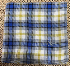 PLAID  CHECKS BLUE YELLOW ART MEN HANDKERCHIEF VINTAGE COTTON POCKET SQUARE 18"